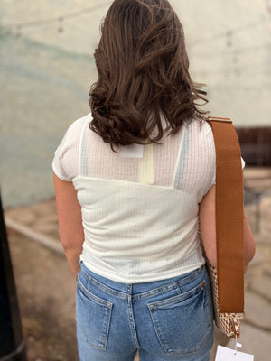 Doe & Rae White Ribbed Snap Front Baby Tee