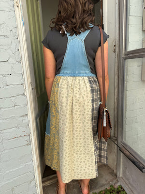 Easel Washed Denim Patchwork Overall Dress
