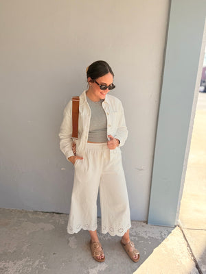 Hem & Thread White Embroidered Button Up Jacket