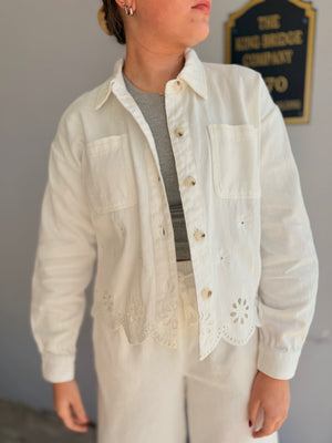 Hem & Thread White Embroidered Button Up Jacket