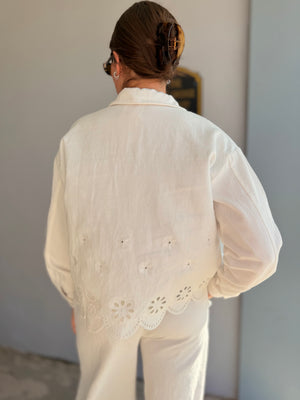 Hem & Thread White Embroidered Button Up Jacket