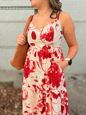 Doe & Rae Red Floral Eyelet Lace Tie Front Dress