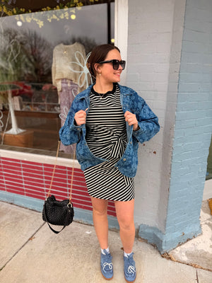 Staccato Black Striped Dress w/ Tie Waist