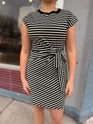 Staccato Black Striped Dress w/ Tie Waist