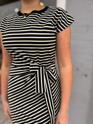 Staccato Black Striped Dress w/ Tie Waist