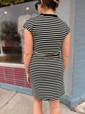 Staccato Black Striped Dress w/ Tie Waist