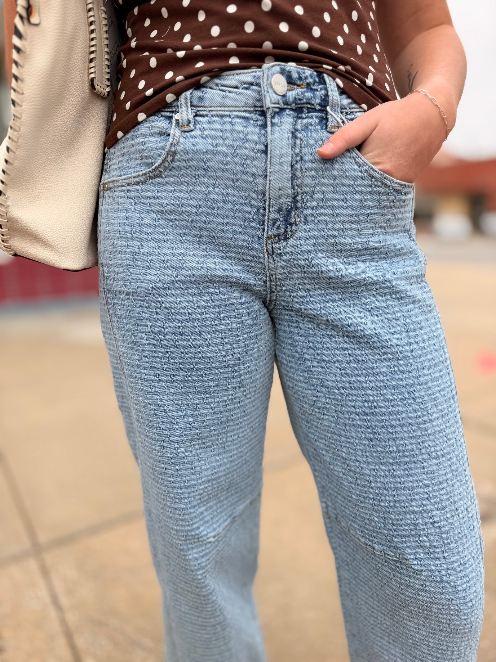 Risen Light Wash Slouchy Textured Barrel Jeans