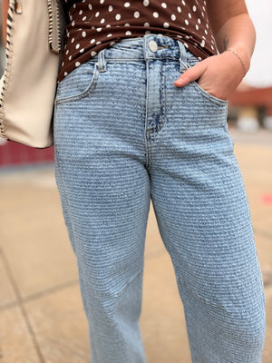Risen Light Wash Slouchy Textured Barrel Jeans