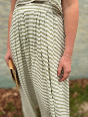 Blu Pepper Green Stripe High Waist Midi Skirt