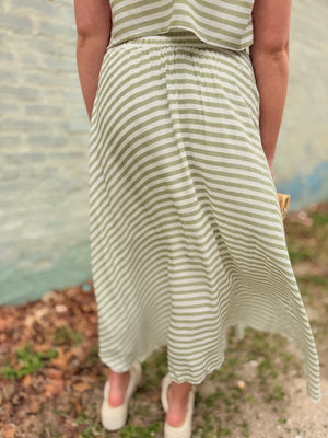 Blu Pepper Green Stripe High Waist Midi Skirt