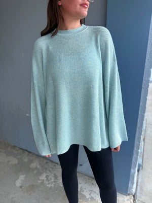 Davi + Dani Light Blue Ribbed Knit Flare Sleeve Sweater