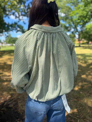 Entro Green Collared Gingham Zip Up Jacket w/ Bubble Hem