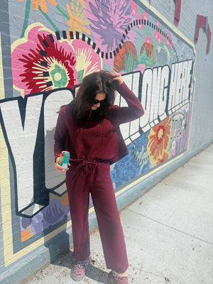 Very J Burgundy Ribbed Relaxed Pants