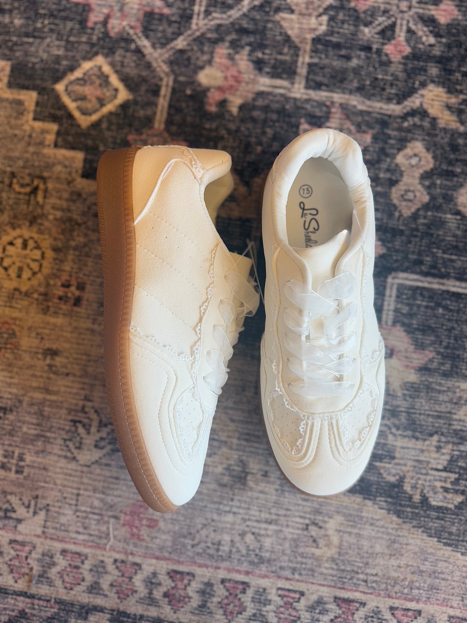 White Sneakers w/ Lace Trim Detail