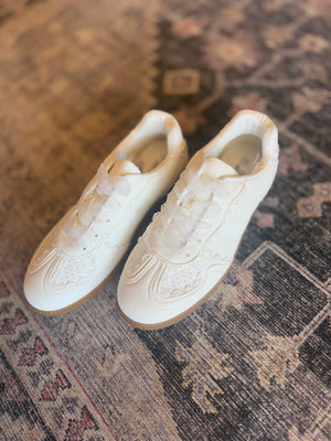 White Sneakers w/ Lace Trim Detail