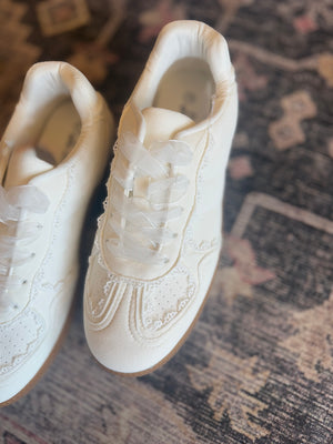 White Sneakers w/ Lace Trim Detail