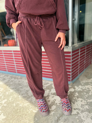 Blu Pepper Maroon Front Seam Cuffed Lounge Pants
