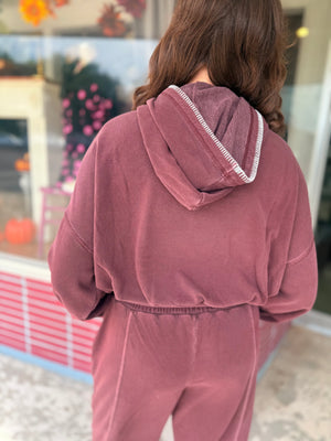 Blu Pepper Maroon Cropped Hooded Front Pocket Knit Top