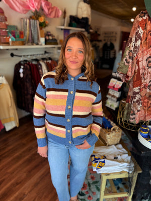 Staccato Multi Color Striped Hooded Cardigan