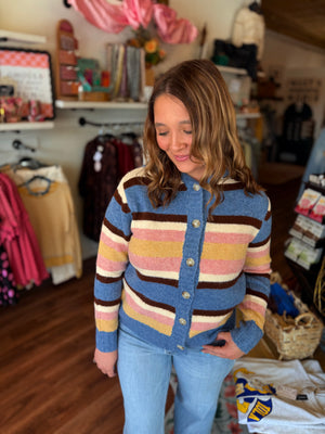 Staccato Multi Color Striped Hooded Cardigan