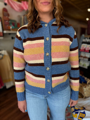 Staccato Multi Color Striped Hooded Cardigan