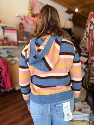 Staccato Multi Color Striped Hooded Cardigan