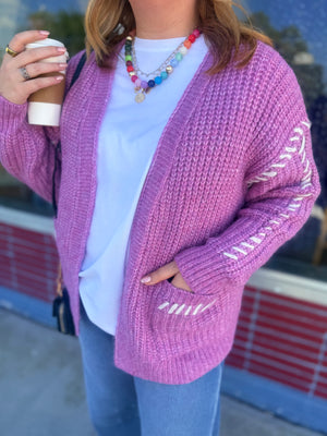 Staccato Pink Stitched Cardigan