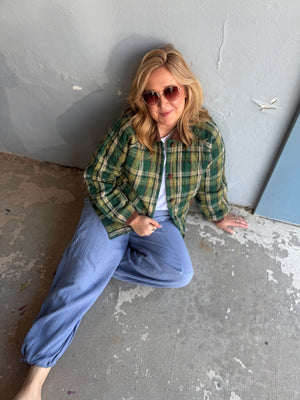 Staccato Green Plaid Jacket w/ Corduroy Buttons