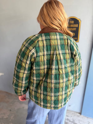 Staccato Green Plaid Jacket w/ Corduroy Buttons