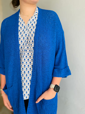She & Sky Royal Blue Knit Slouchy Cardigan