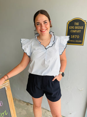 She & Sky Light Blue Ruffle Sleeve Top
