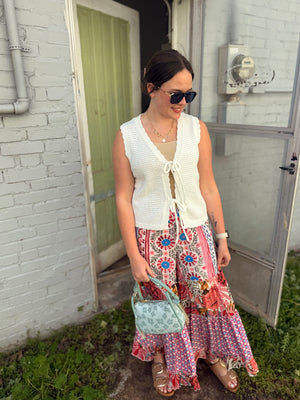 Staccato White Crochet Vest w/ Ties