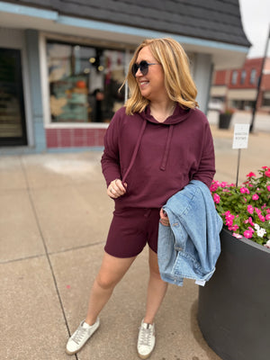 Mono B Dark Plum Mid-Rise Shorts