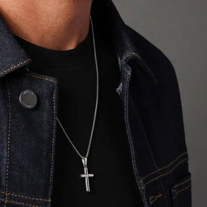Stainless Steel Medium Bamboo Cross Necklace
