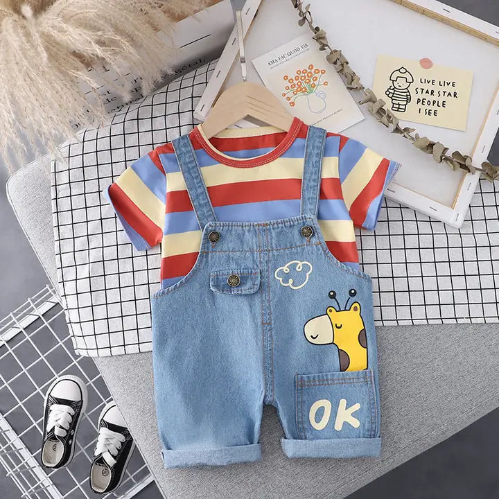 Baby Striped Denim Overall Set