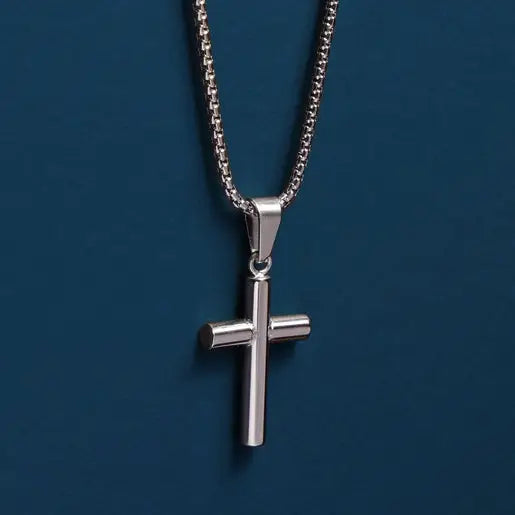 Stainless Steel Medium Bamboo Cross Necklace