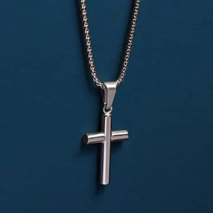 Stainless Steel Medium Bamboo Cross Necklace