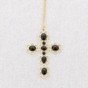Stone Cross Long Pendant Necklace