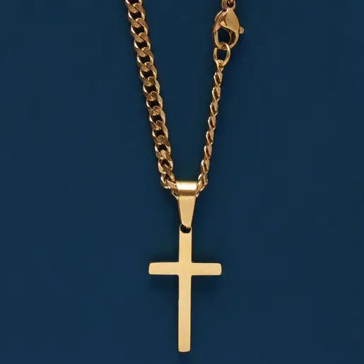Cuban Chain Gold Cross Necklace
