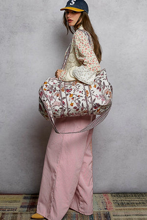 Pol Ivory Floral Quilted Tote Bag