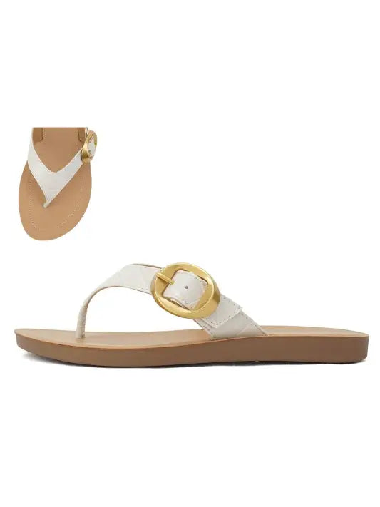 Cream Buckle Thong Sandals