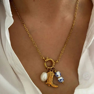 18K Stainless Steel 3 Charm Western Necklace
